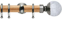 Neo 28mm Oak Wood Pole, Stainless Steel Cup, Crackled Glass Ball