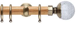 Neo 28mm Oak Wood Pole, Spun Brass Cup, Crackled Glass Ball