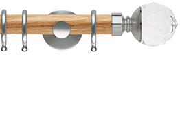 Neo 28mm Oak Wood Pole, Stainless Steel, Clear Faceted Ball