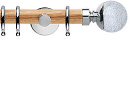 Neo 28mm Oak Wood Pole, Chrome, Crackled Glass Ball