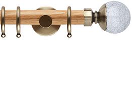 Neo 28mm Oak Wood Pole, Spun Brass, Crackled Glass Ball