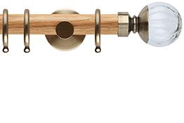 Neo 28mm Oak Wood Pole, Spun Brass, Clear Pumpkin Ball