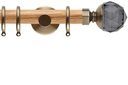 Neo 28mm Oak Wood Pole, Spun Brass, Smoke Grey Faceted Ball