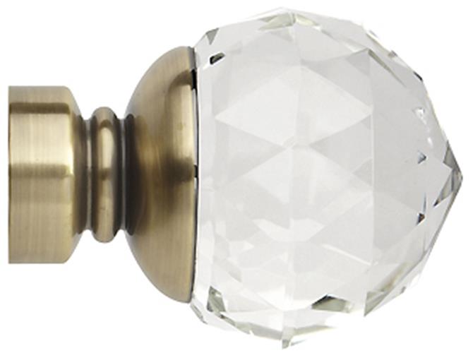Neo Premium 28mm Clear Faceted Ball Finial Only, Spun Brass