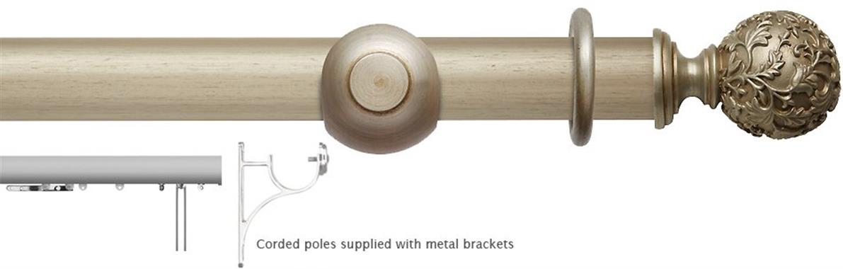 Modern Country 45mm, 55mm Corded Pole, Satin Silver, Floral Ball