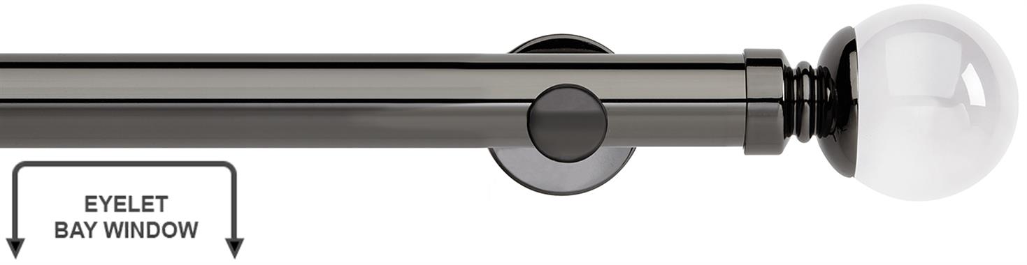 Neo Premium 35mm Eyelet Bay Window Pole Black Nickel Clear Glass Ball