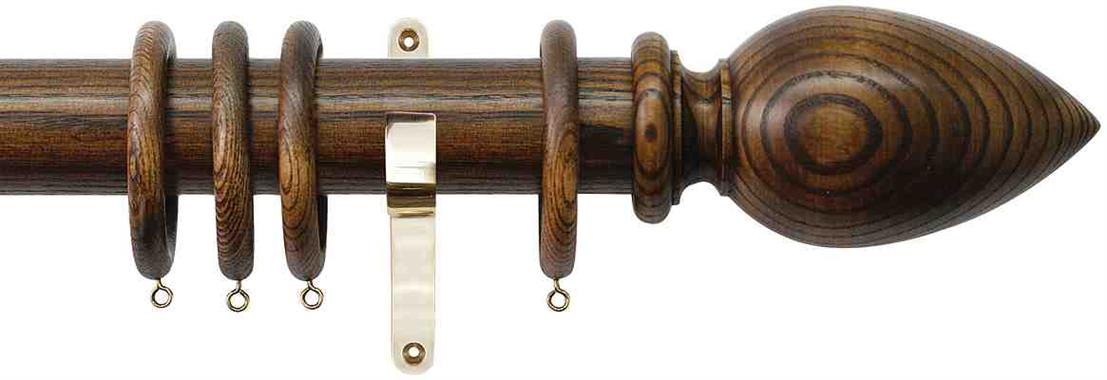 Jones Oakham 50mm Handcrafted Pole, Brass, Medium Oak, Cone