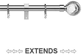 Universal 16/19mm Metal Extendable Curtain Pole, Chrome, Crackled Glass