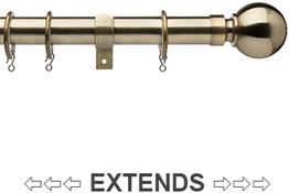 Universal 25/28mm Metal Extendable Curtain Pole, Antique Brass, Ball