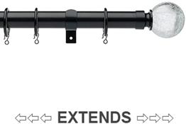 Universal 25/28mm Metal Extendable Curtain Pole, Black, Crackled Glass