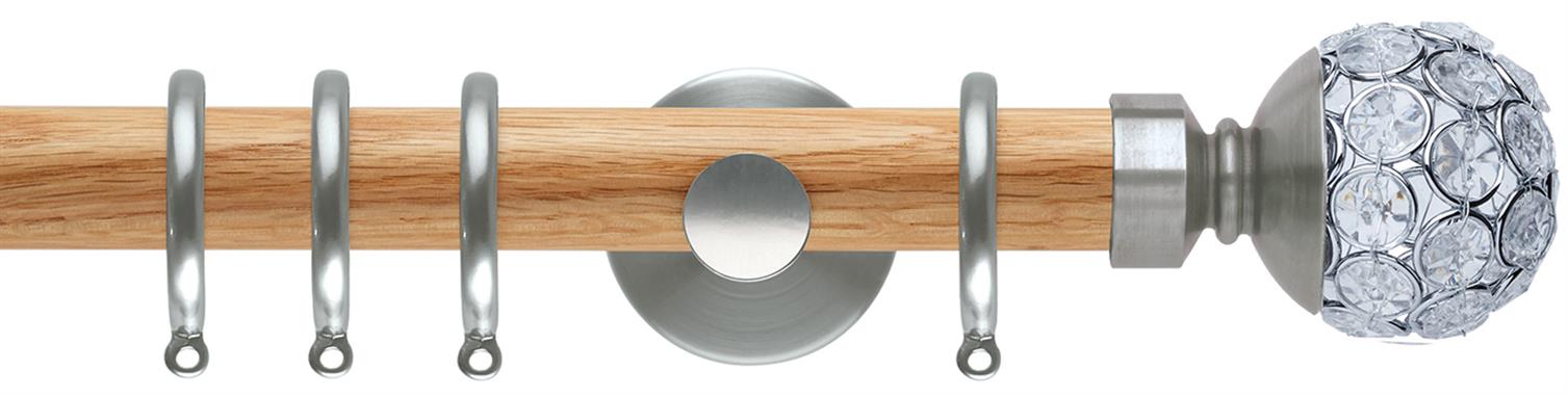 Neo 28mm Oak Wood Pole, Stainless Steel, Jewelled Ball