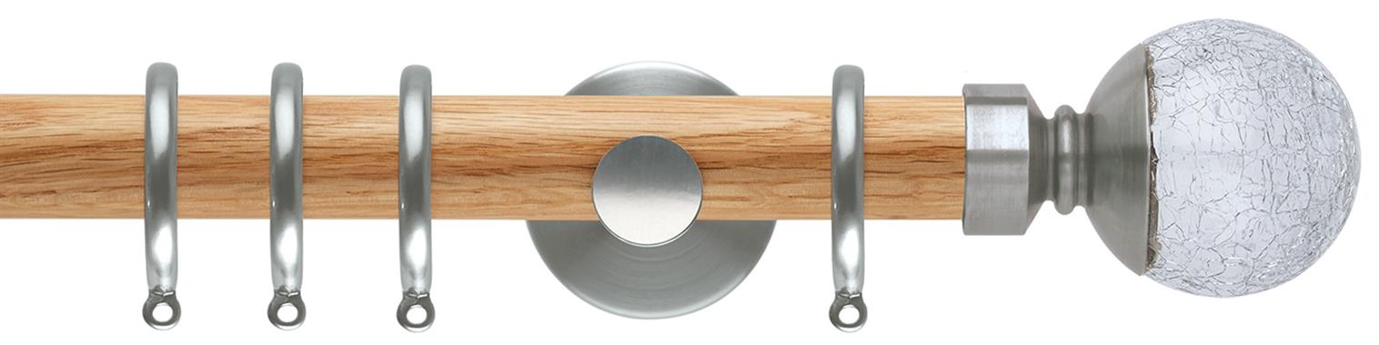 Neo 28mm Oak Wood Pole, Stainless Steel, Crackled Glass Ball