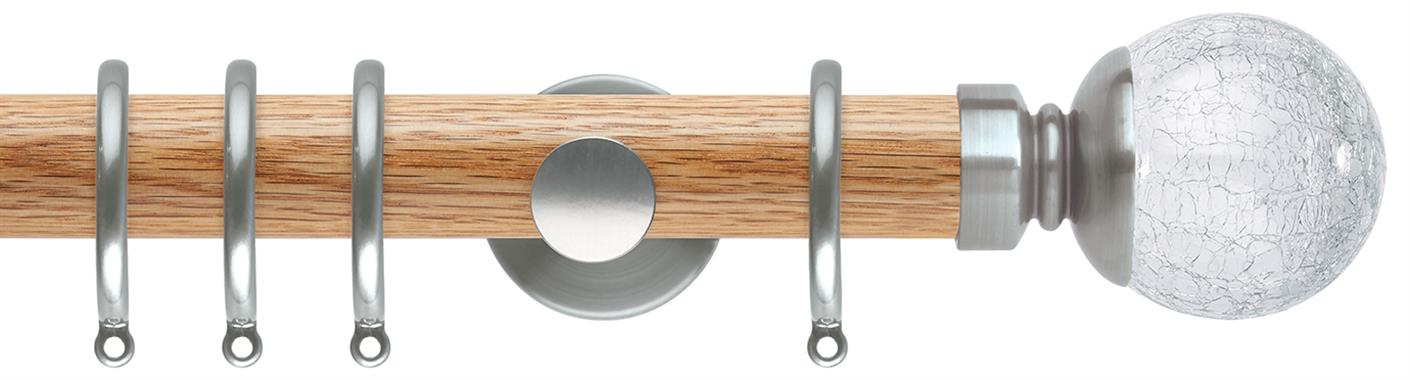 Neo 35mm Oak Wood Pole, Stainless Steel, Crackled Glass Ball