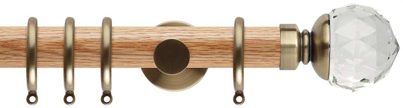 Neo 35mm Oak Wood Pole, Spun Brass, Clear Faceted Ball
