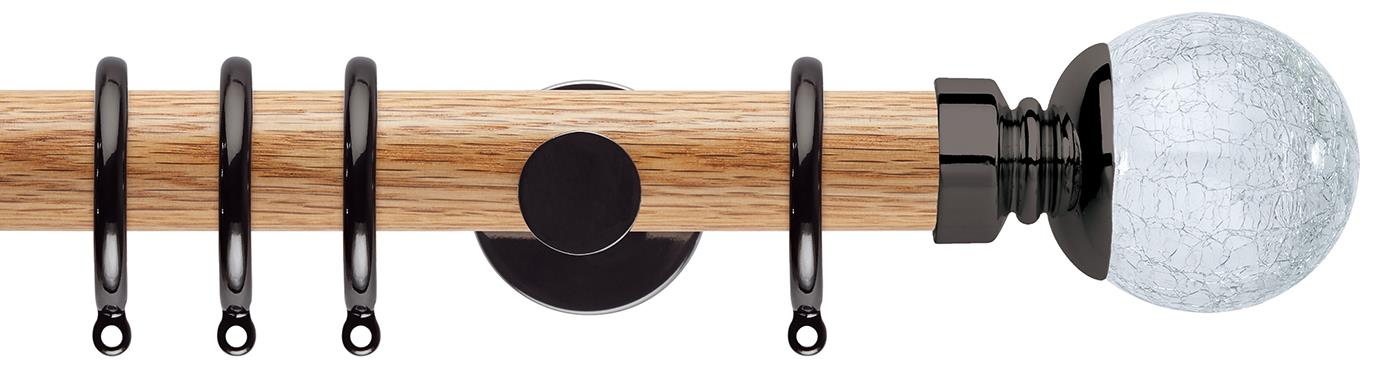 Neo 35mm Oak Wood Pole, Black Nickel, Crackled Glass Ball