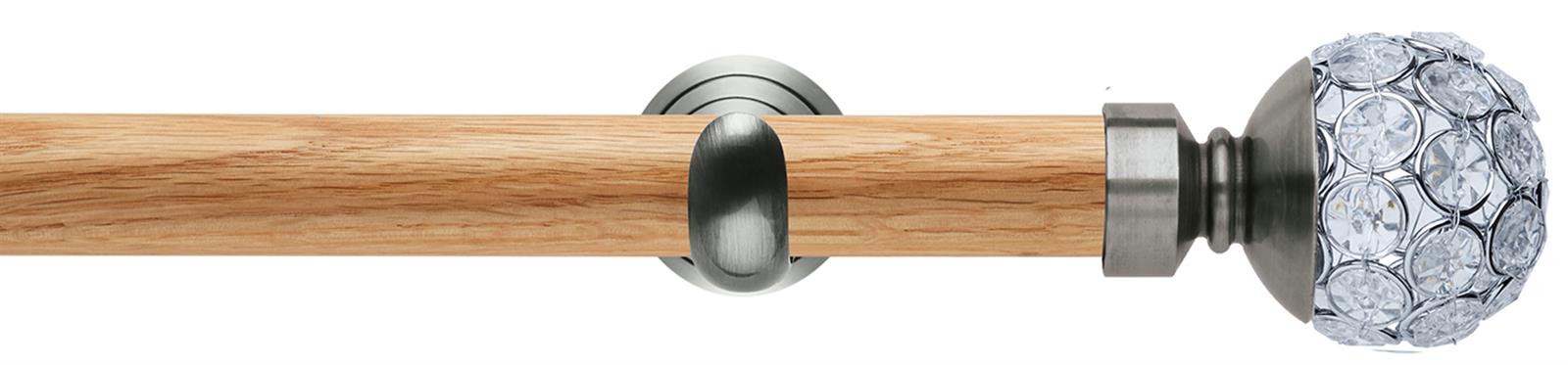 Neo 28mm Oak Wood Eyelet Pole, Stainless Steel Cup, Jewelled Ball