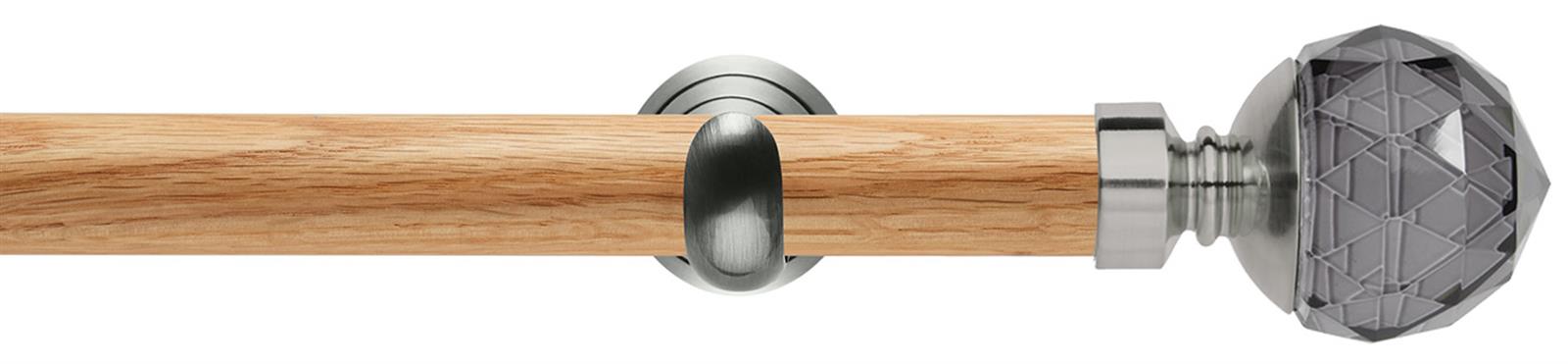 Neo 28mm Oak Wood Eyelet Pole,Stainless Steel Cup,Smoke Grey Facet Ball