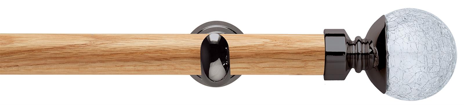 Neo 28mm Oak Wood Eyelet Pole, Black Nickel Cup, Crackled Glass Ball