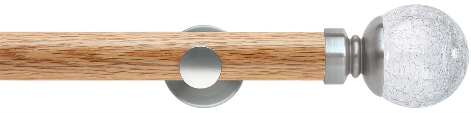 Neo 28mm Oak Wood Eyelet Pole, Stainless Steel, Crackled Glass Ball