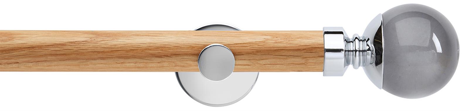 Neo 28mm Oak Wood Eyelet Pole, Chrome, Smoke Grey Ball