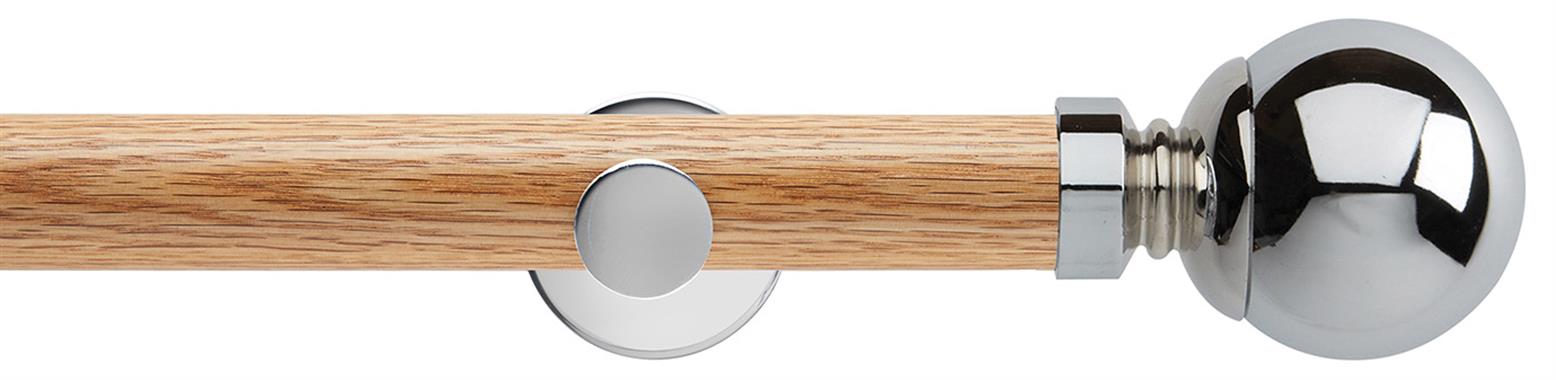 Neo 35mm Oak Wood Eyelet Pole, Chrome, Ball