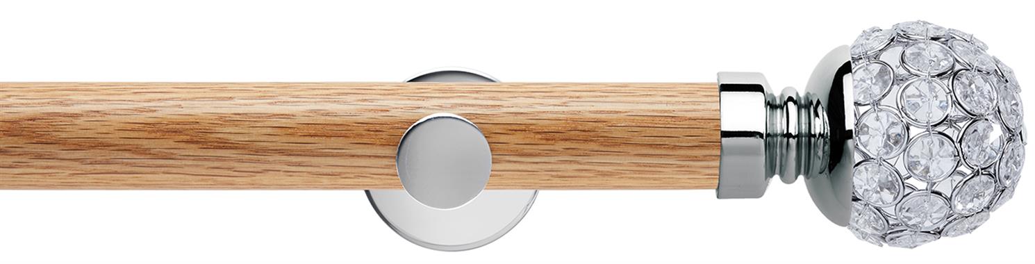 Neo 35mm Oak Wood Eyelet Pole, Chrome, Jewelled Ball