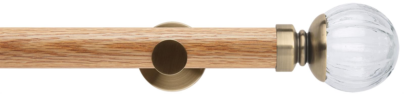 Neo 35mm Oak Wood Eyelet Pole, Spun Brass, Clear Pumpkin Ball