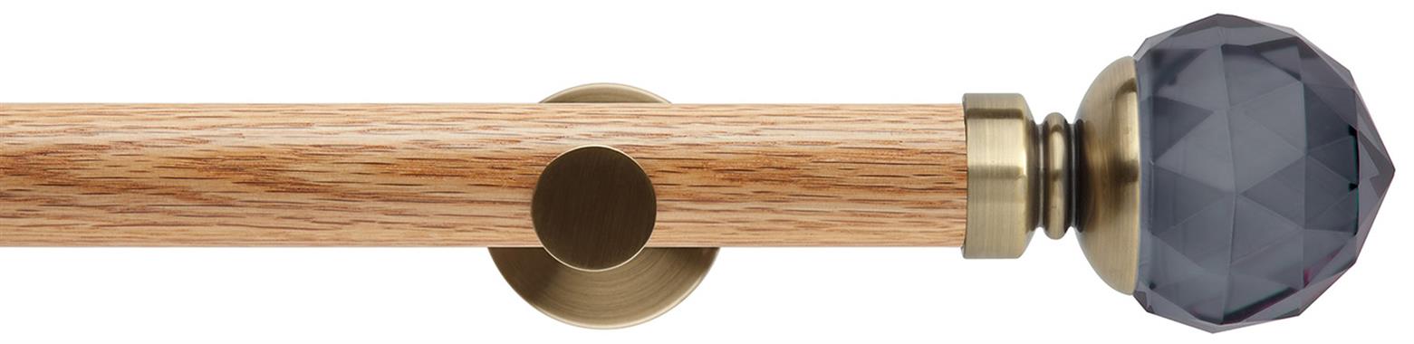 Neo 35mm Oak Wood Eyelet Pole, Spun Brass, Smoke Grey Faceted Ball