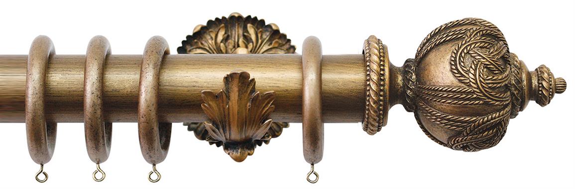 Jones Florentine 50mm Pole, Acanthus, Antique Gold, Rope