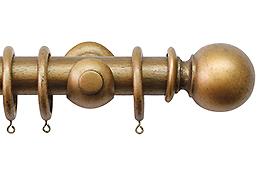 Jones Hardwick 40mm Handcrafted Wood Pole Antique Gold, Plain Ball