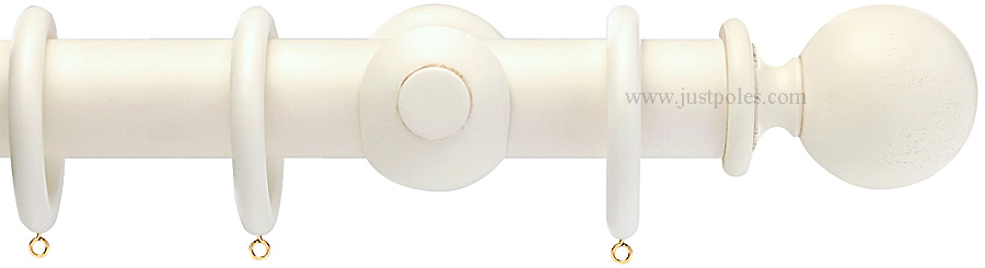 Opus 48mm Wood Curtain Pole Antique Ivory, Ball