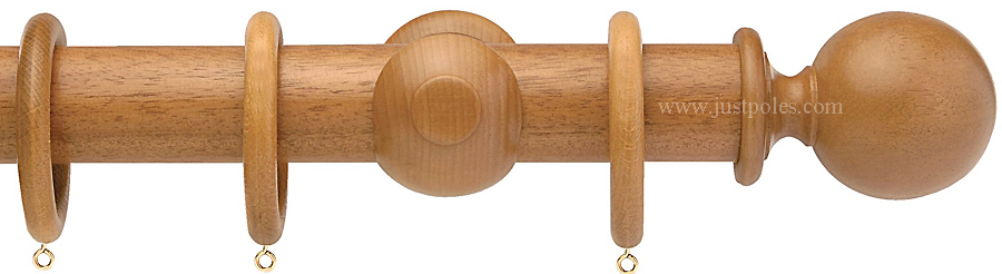 Opus 63mm Wood Curtain Pole Natural Oak, Ball