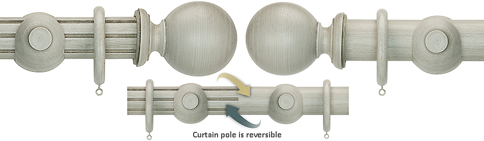 Renaissance Duet 50mm Wood Curtain Pole, Chateau Grey, Ball