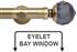 Neo Premium 28mm Eyelet Bay Window Pole Spun Brass Grey Faceted Ball