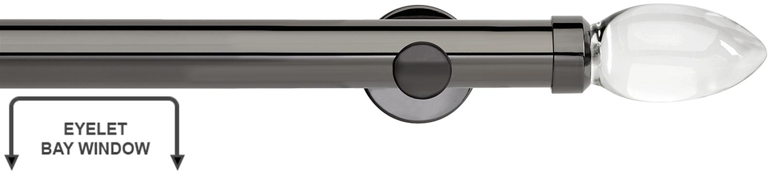 Neo Premium 35mm Eyelet Bay Window Pole Black Nickel Clear Glass Teardrop