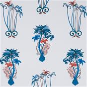 Clarke & Clarke Animalia Jungle Palms Blue Fabric