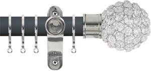 Renaissance Accents 35mm Slate Grey Lux Pole, Polished Silver Crystal Bead