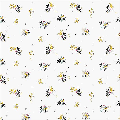Sara Miller Lemon Cluster White Sateen Fabric