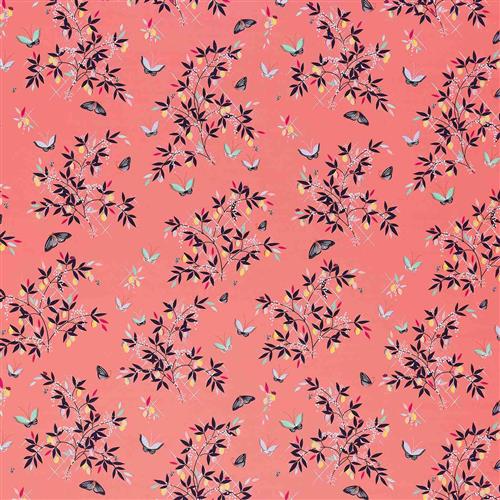 Sara Miller Butterfly & Trellis Peach Sateen Fabric