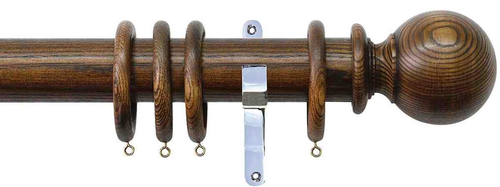 Jones Oakham 50mm Handcrafted Pole, Chrome, Medium Oak, Ball