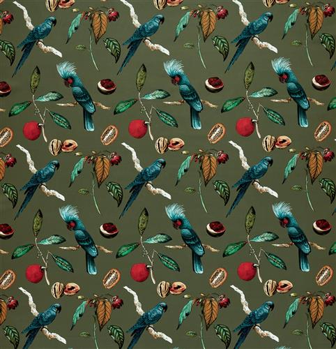 Ashley Wilde Tahiti Cockatoo Olive Fabric
