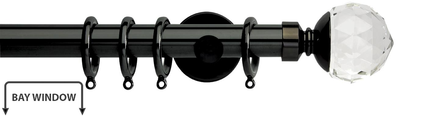 Neo Premium 28mm Bay Window Pole Black Nickel Clear Faceted Ball