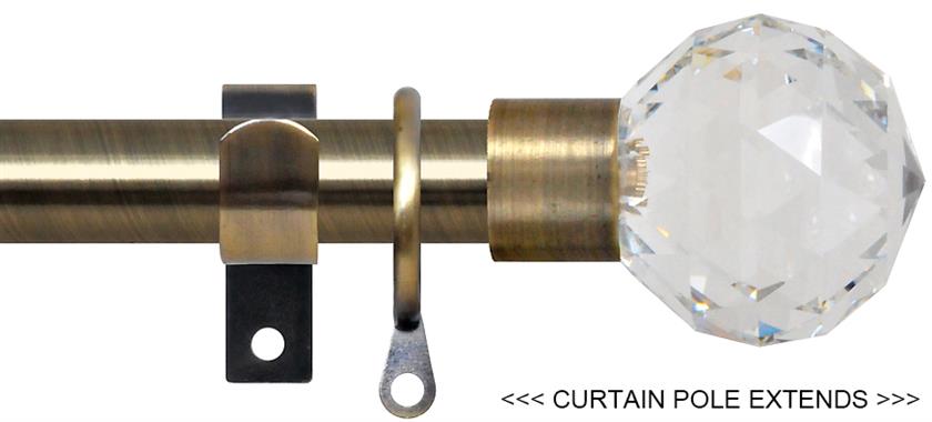 Renaissance 19/16mm Extensis Extendable Curtain Pole Ant Brass, Crystal Cut Diamond