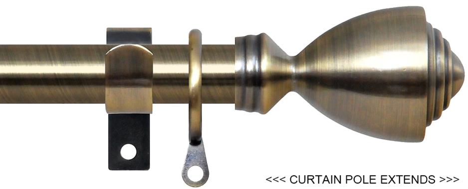 Renaissance 19/16mm Extensis Extendable Curtain Pole Antique Brass, Urn