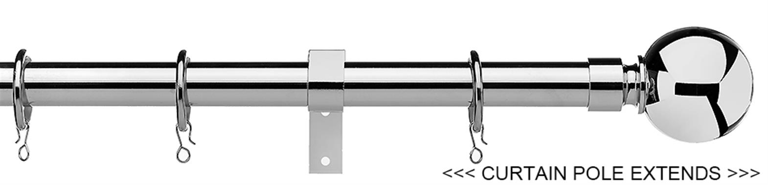 Universal 16/19mm Metal Extendable Curtain Pole, Chrome, Ball
