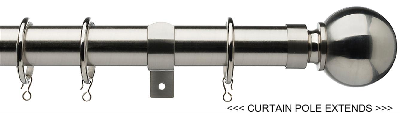 Universal 25/28mm Metal Extendable Curtain Pole, Satin Steel, Ball