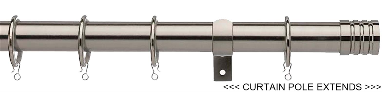 Universal 25/28mm Metal Extendable Curtain Pole, Satin Steel, Barrel