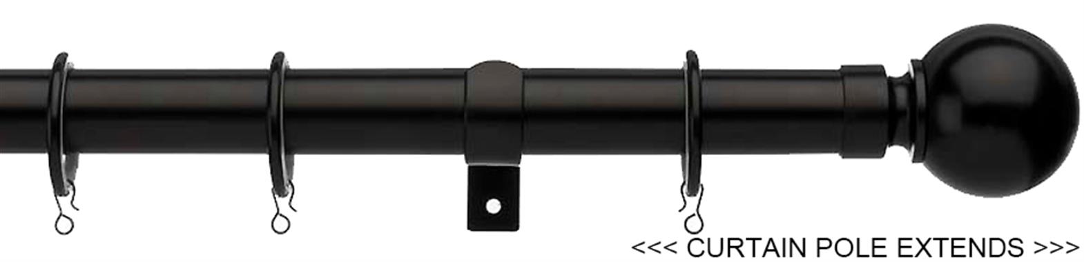 Universal 25/28mm Metal Extendable Curtain Pole, Black, Ball