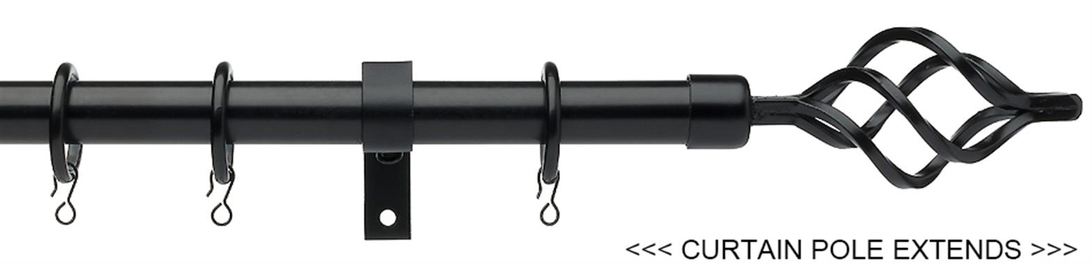 Universal 25/28mm Metal Extendable Curtain Pole, Black, Cage