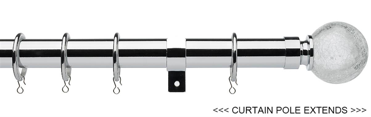 Universal 25/28mm Metal Extendable Curtain Pole, Chrome, Crackled Glass